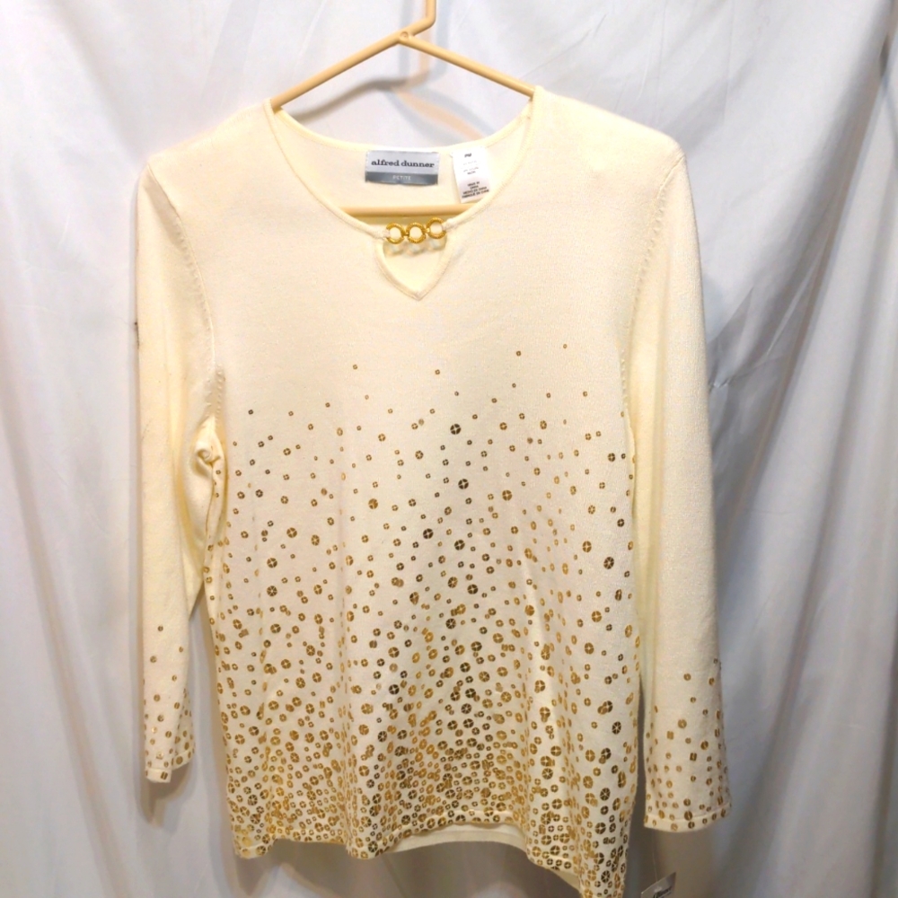 Alfred Dunner Sequin cream sweater long sleeves size med NWT
